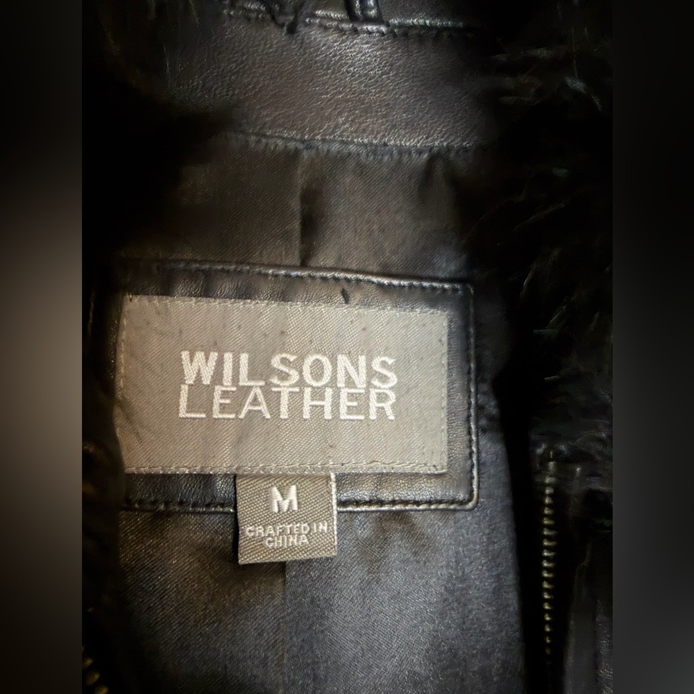 Wilsons Leather Shiny Black Jacket with Faux Fur Trim - Picture 4 of 7